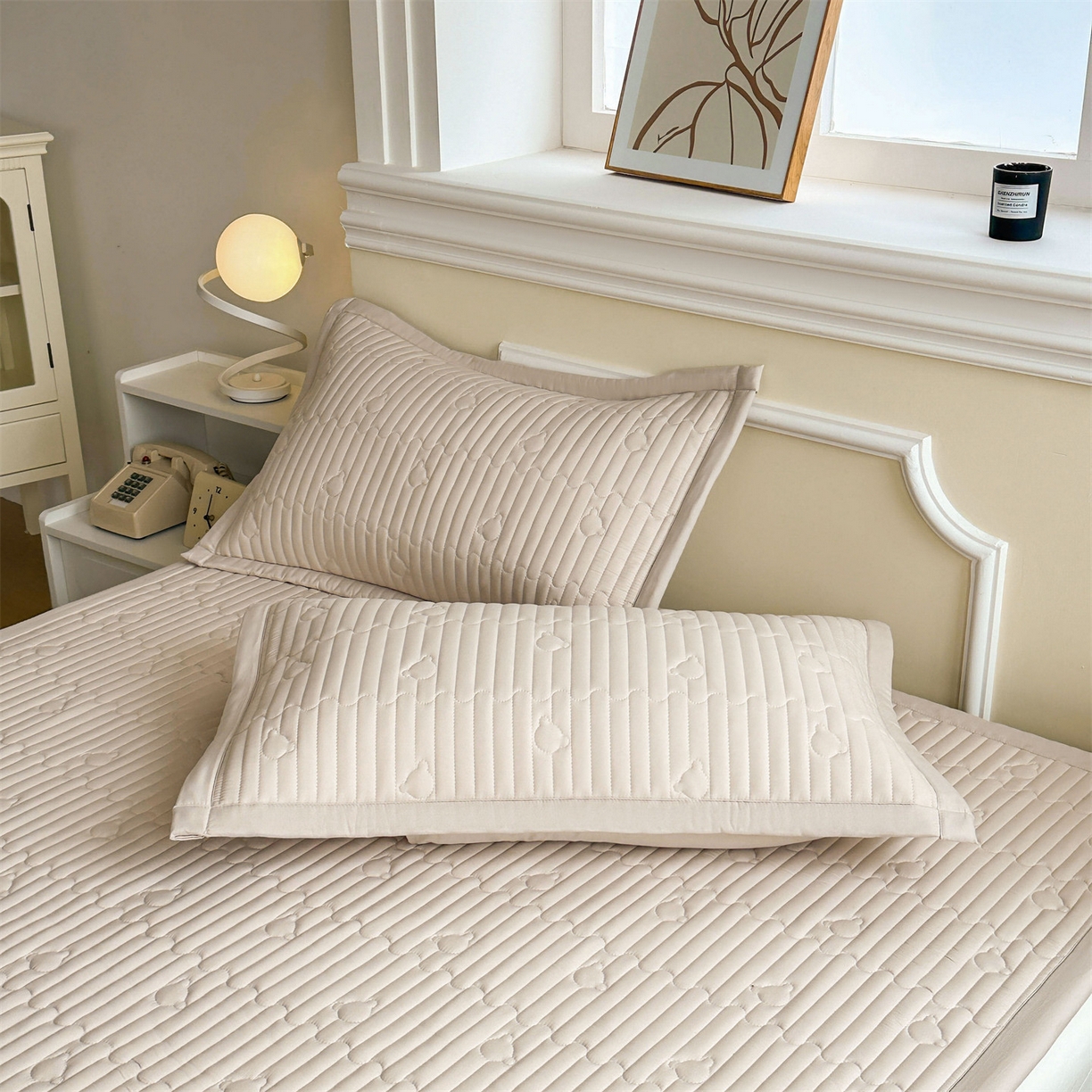 91家纺网 家纺一手货源 找家纺 雯豆家纺 2025新款加厚夹棉床褥子防滑床垫床护垫纯色素色绗缝垫子 爱心熊-床褥款奶咖