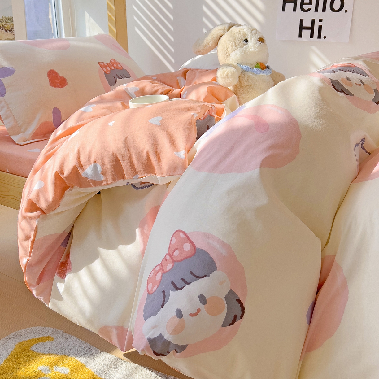 91家纺网 家纺一手货源 找家纺 依庭 2025新款全棉印花学生三件套宿舍三件套全棉三件套纯棉三件套 粉桃公主