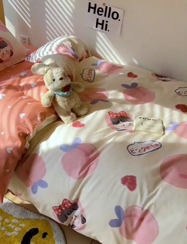 91家纺网 家纺一手货源 找家纺 依庭 2025新款全棉印花学生三件套宿舍三件套全棉三件套纯棉三件套 粉桃公主