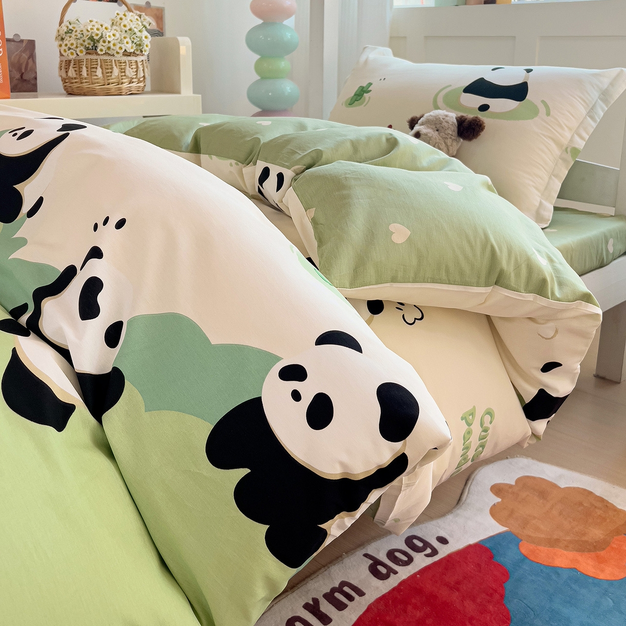 91家纺网 家纺一手货源 找家纺 依庭 2025新款全棉印花学生三件套宿舍三件套全棉三件套纯棉三件套 熊猫乐园