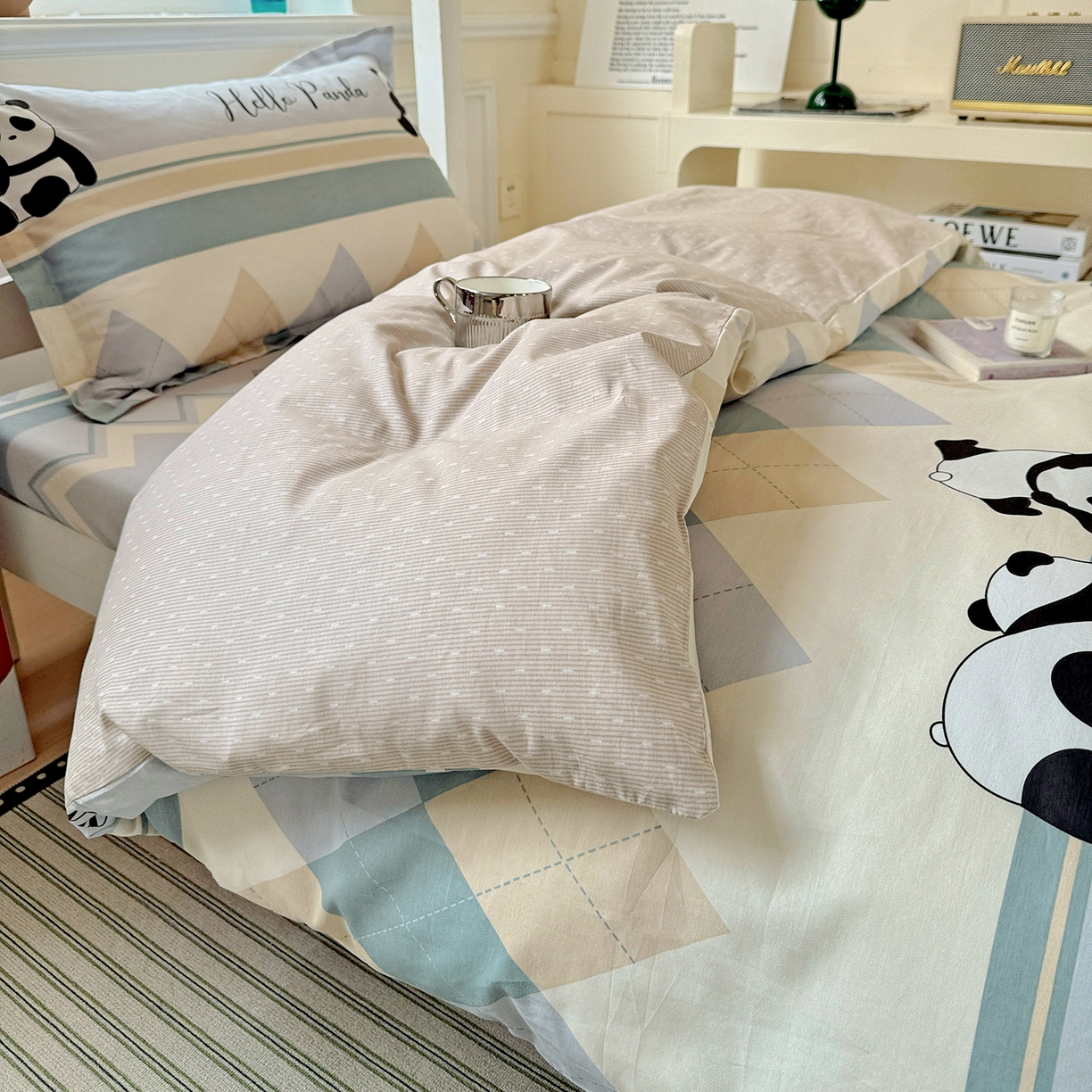 91家纺网 家纺一手货源 找家纺 依庭 2025新款全棉印花学生三件套宿舍三件套全棉三件套纯棉三件套 休闲熊猫