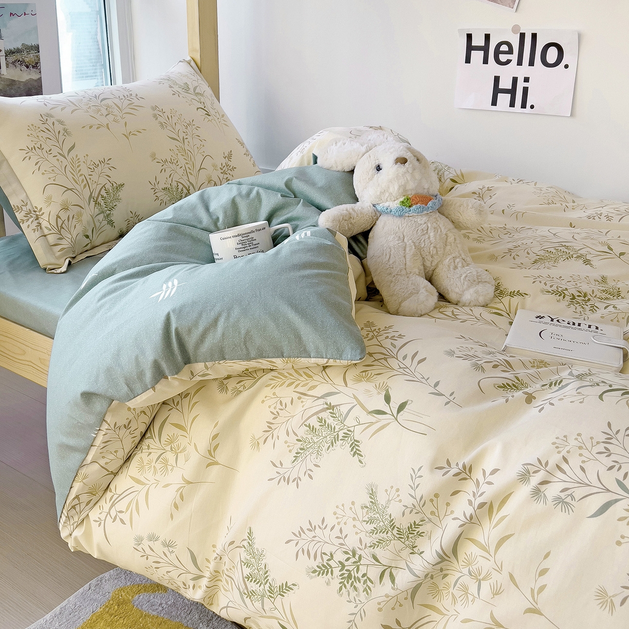 91家纺网 家纺一手货源 找家纺 依庭 2025新款全棉印花学生三件套宿舍三件套全棉三件套纯棉三件套 仙草