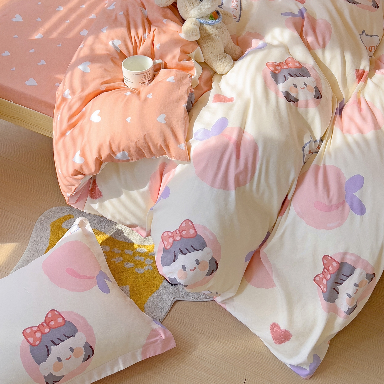 91家纺网 家纺一手货源 找家纺 依庭 2025新款全棉印花学生三件套宿舍三件套全棉三件套纯棉三件套 粉桃公主