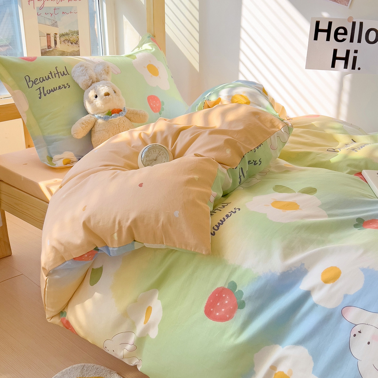 91家纺网 家纺一手货源 找家纺 依庭 2025新款全棉印花学生三件套宿舍三件套全棉三件套纯棉三件套 花蜜草莓