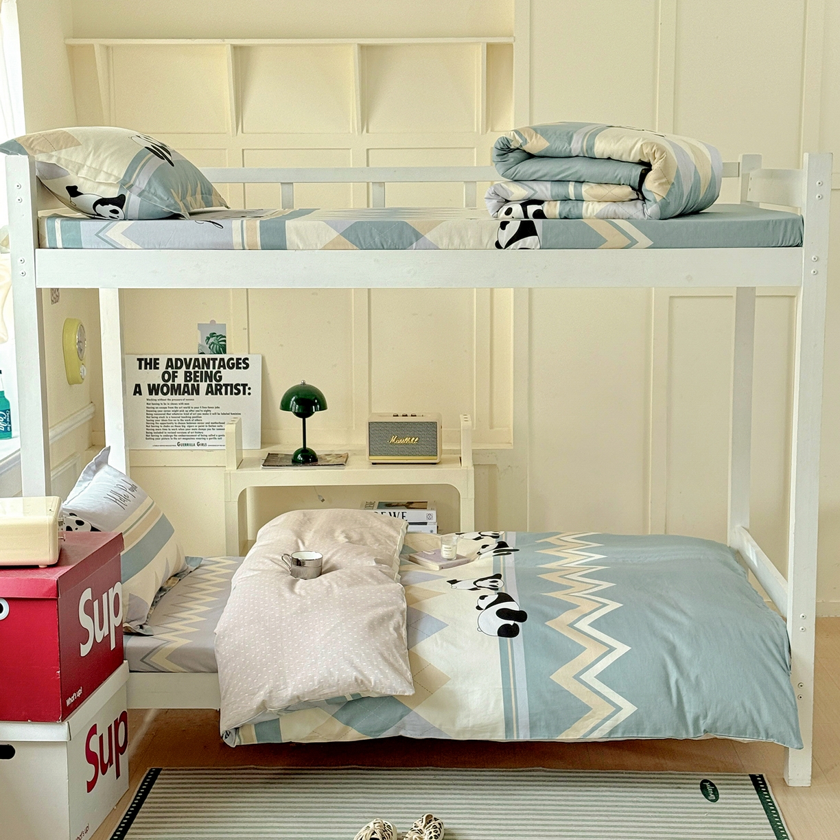 91家纺网 家纺一手货源 找家纺 依庭 2025新款全棉印花学生三件套宿舍三件套全棉三件套纯棉三件套 休闲熊猫