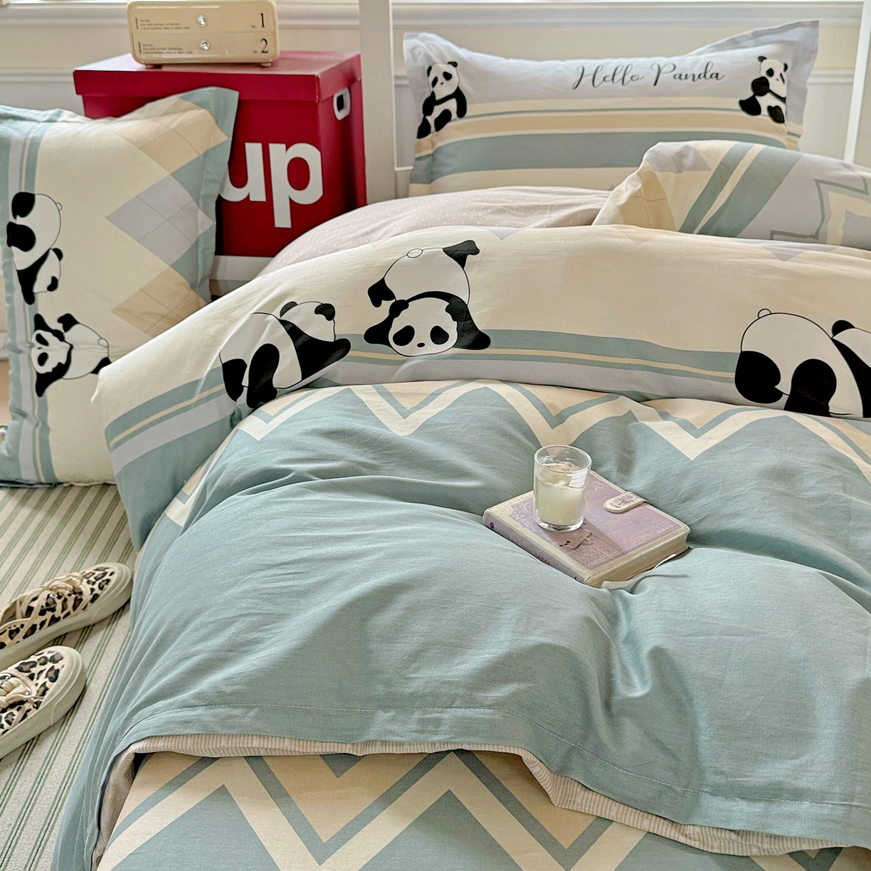 91家纺网 家纺一手货源 找家纺 依庭 2025新款全棉印花学生三件套宿舍三件套全棉三件套纯棉三件套 休闲熊猫