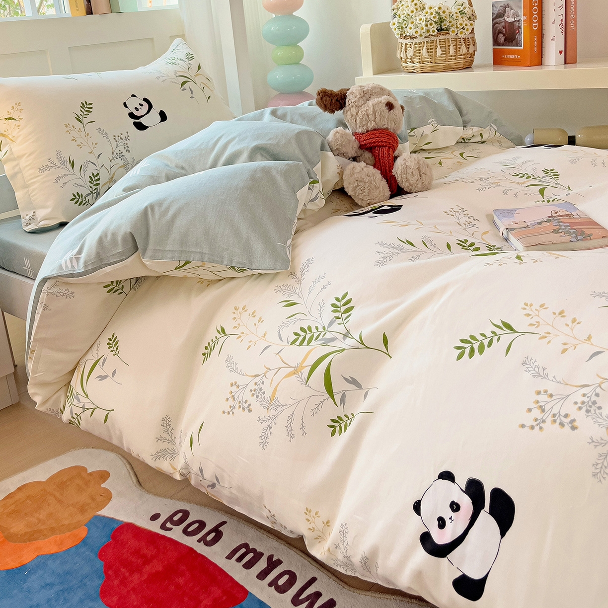 91家纺网 家纺一手货源 找家纺 依庭 2025新款全棉印花学生三件套宿舍三件套全棉三件套纯棉三件套 熊猫仔仔