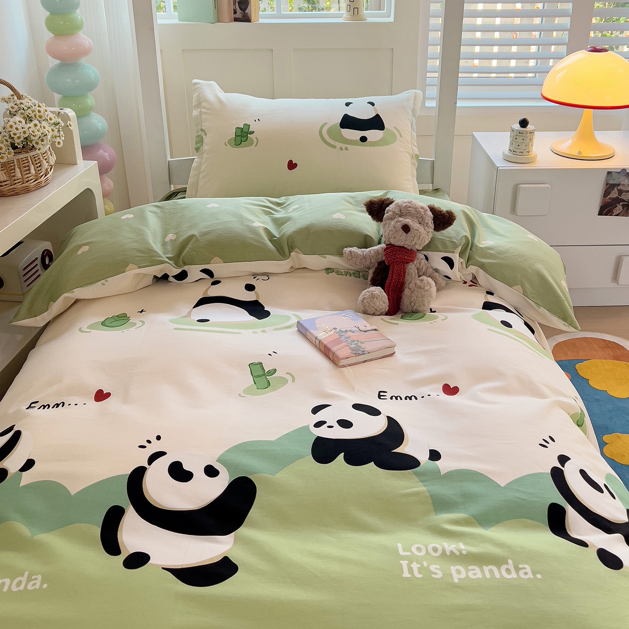 91家纺网 家纺一手货源 找家纺 依庭 2025新款全棉印花学生三件套宿舍三件套全棉三件套纯棉三件套 熊猫乐园