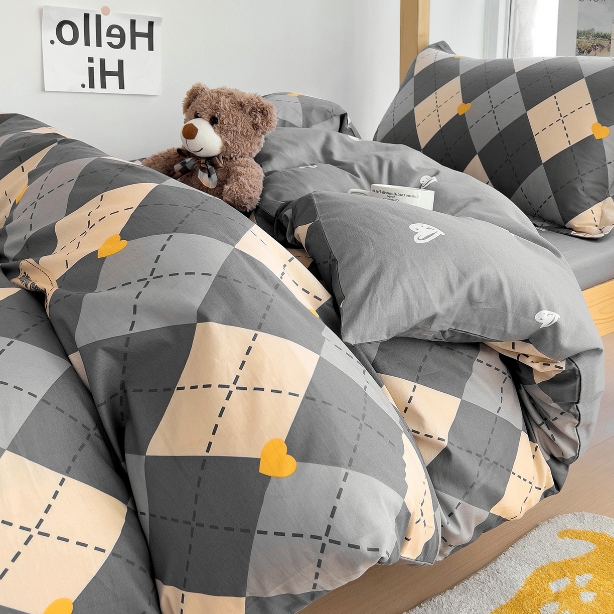 91家纺网 家纺一手货源 找家纺 依庭 2025新款全棉印花学生三件套宿舍三件套全棉三件套纯棉三件套 格韵空间