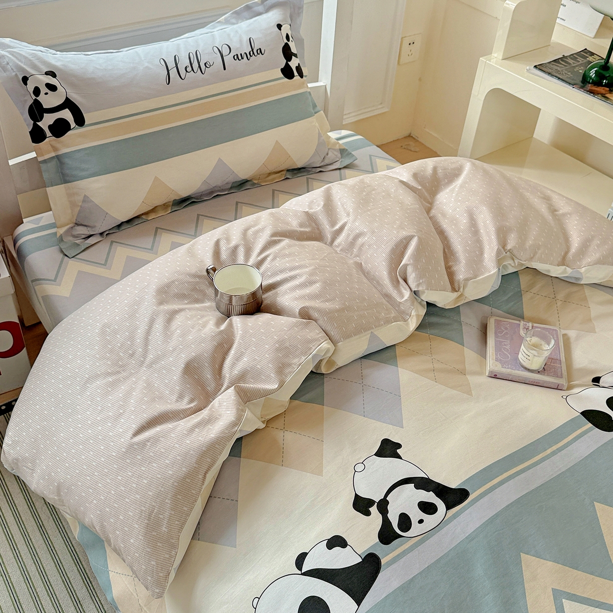 91家纺网 家纺一手货源 找家纺 依庭 2025新款全棉印花学生三件套宿舍三件套全棉三件套纯棉三件套 休闲熊猫