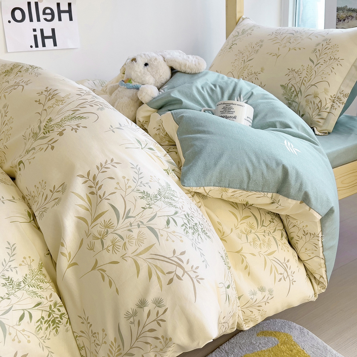 91家纺网 家纺一手货源 找家纺 依庭 2025新款全棉印花学生三件套宿舍三件套全棉三件套纯棉三件套 仙草