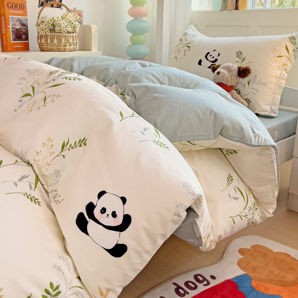 91家纺网 家纺一手货源 找家纺 依庭 2025新款全棉印花学生三件套宿舍三件套全棉三件套纯棉三件套 熊猫仔仔