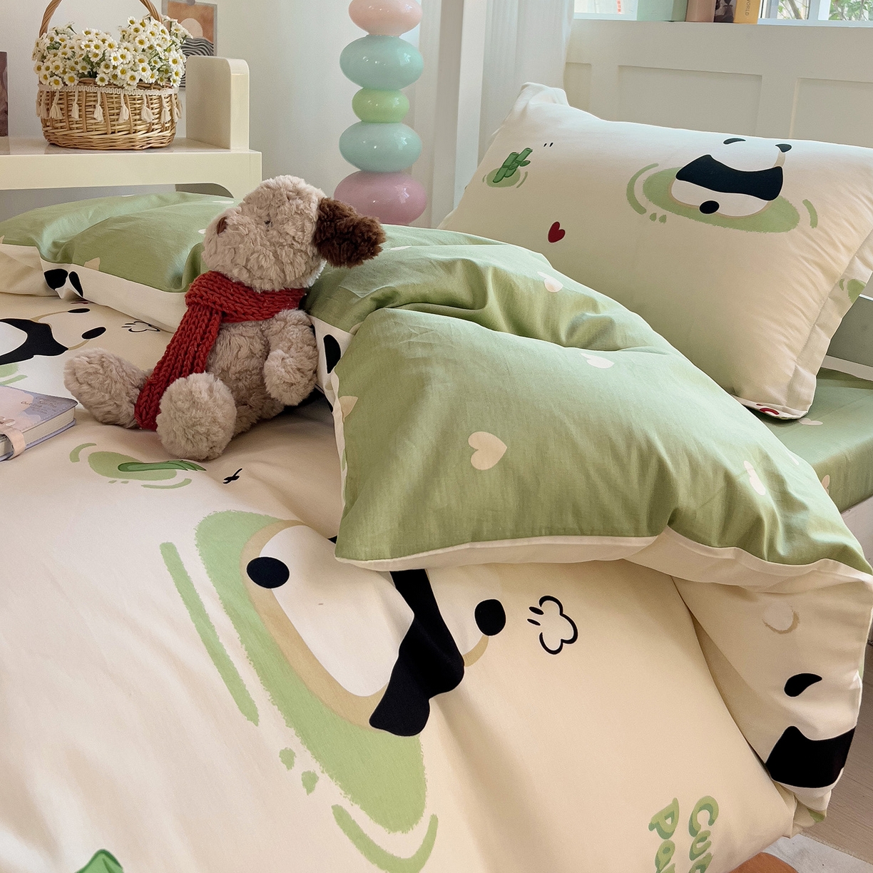 91家纺网 家纺一手货源 找家纺 依庭 2025新款全棉印花学生三件套宿舍三件套全棉三件套纯棉三件套 熊猫乐园