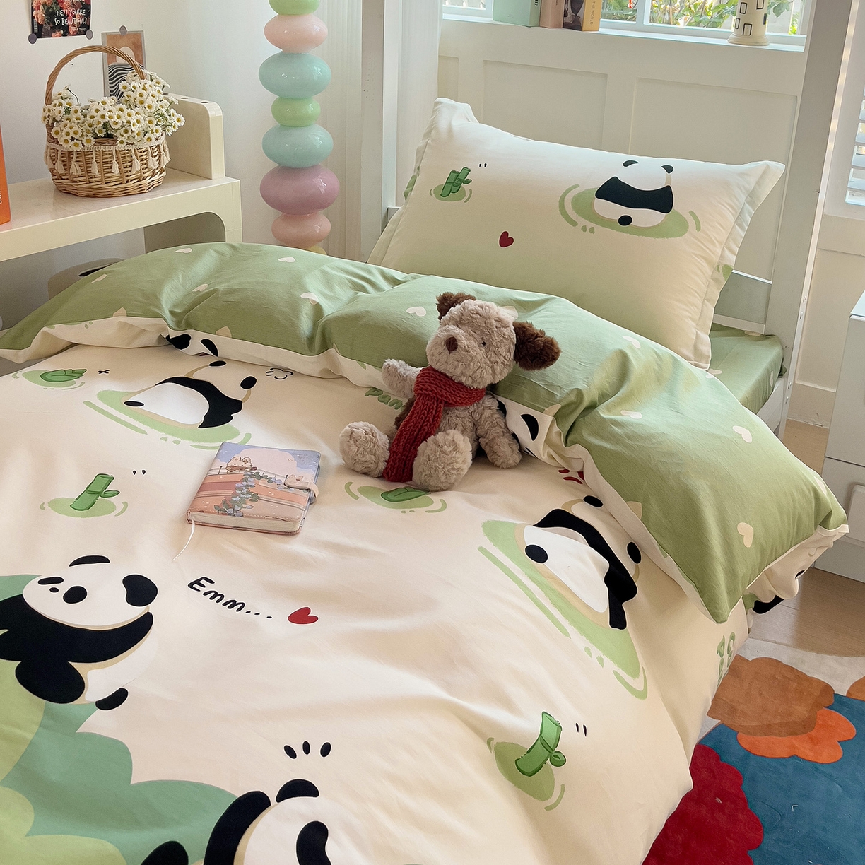 91家纺网 家纺一手货源 找家纺 依庭 2025新款全棉印花学生三件套宿舍三件套全棉三件套纯棉三件套 熊猫乐园