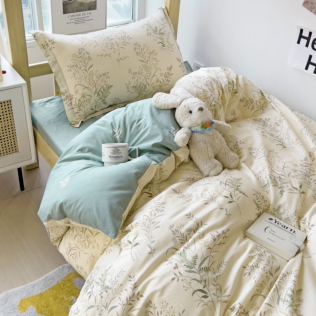 91家纺网 家纺一手货源 找家纺 依庭 2025新款全棉印花学生三件套宿舍三件套全棉三件套纯棉三件套 仙草