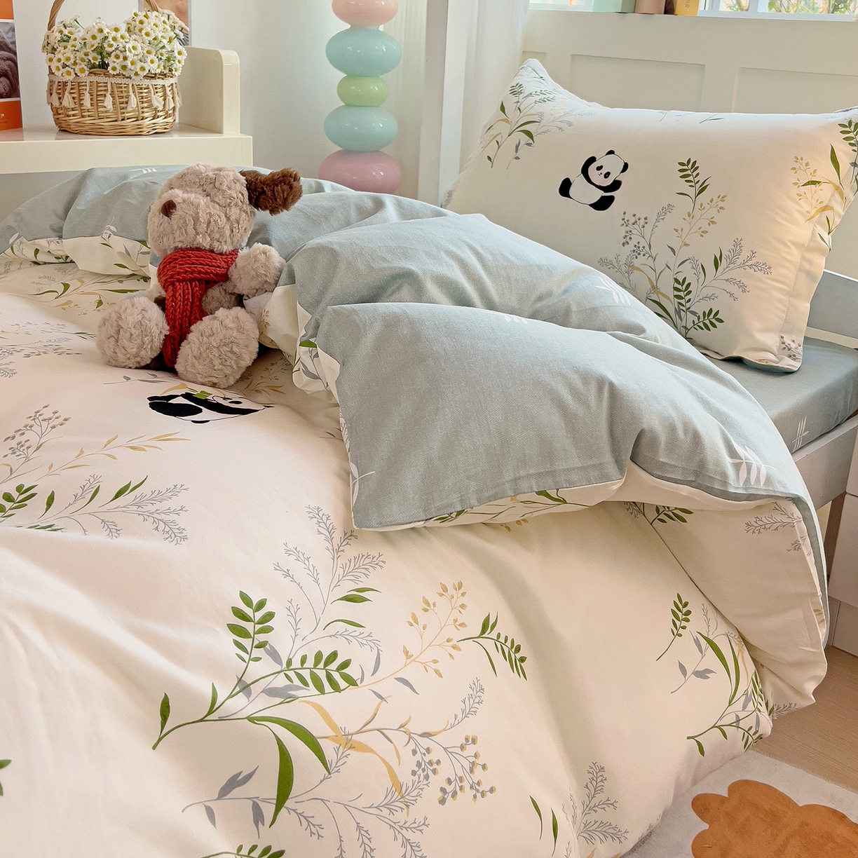 91家纺网 家纺一手货源 找家纺 依庭 2025新款全棉印花学生三件套宿舍三件套全棉三件套纯棉三件套 熊猫仔仔