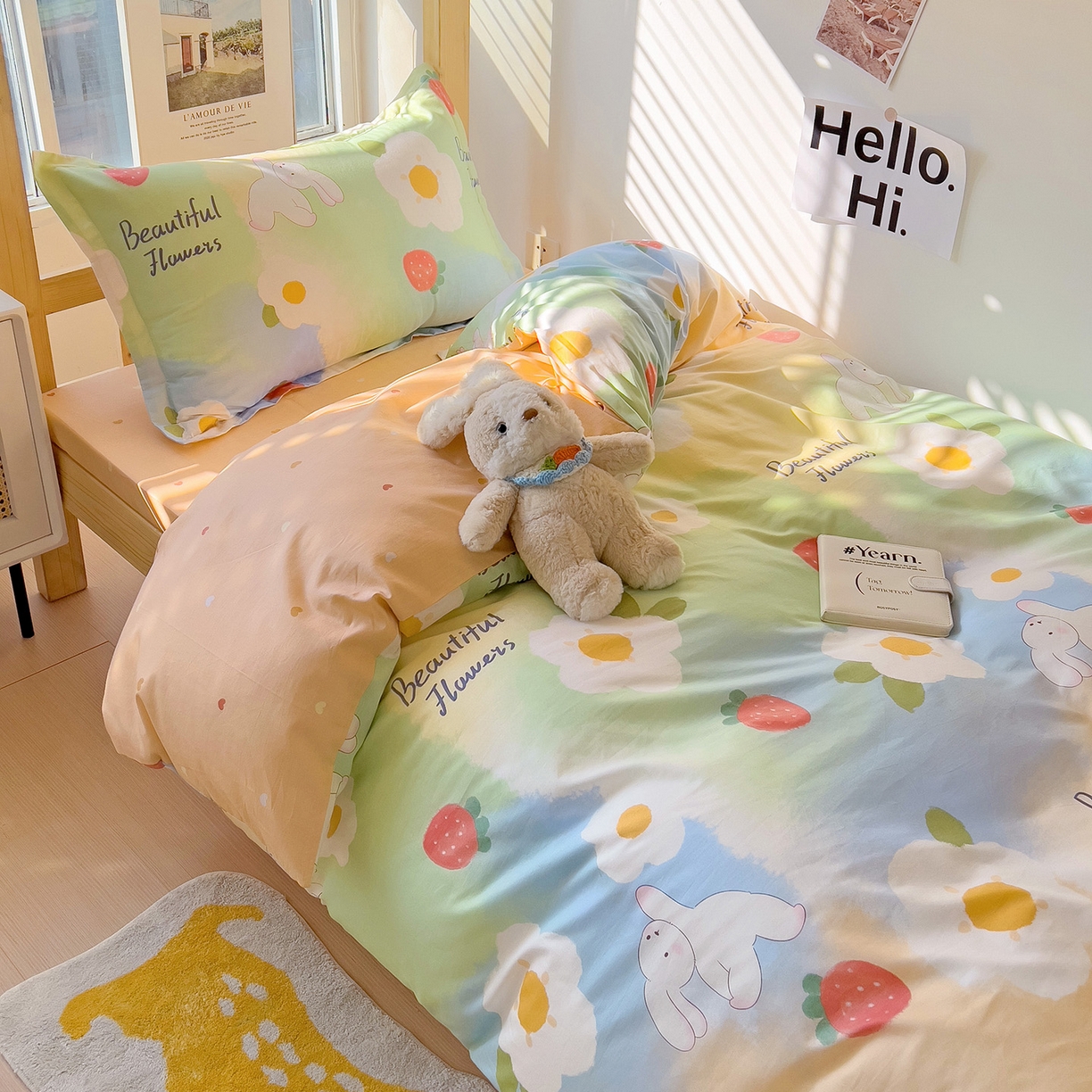 91家纺网 家纺一手货源 找家纺 依庭 2025新款全棉印花学生三件套宿舍三件套全棉三件套纯棉三件套 花蜜草莓