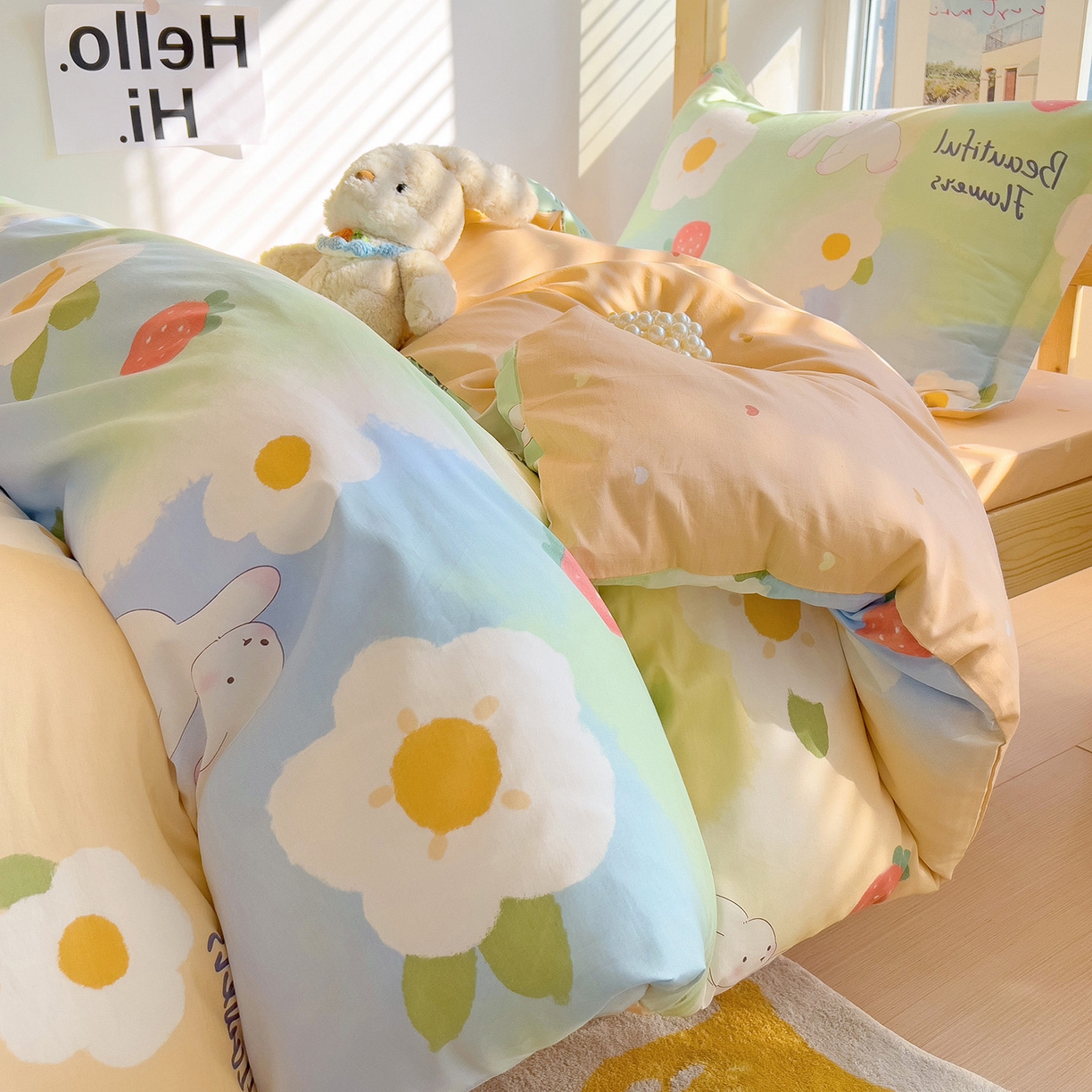 91家纺网 家纺一手货源 找家纺 依庭 2025新款全棉印花学生三件套宿舍三件套全棉三件套纯棉三件套 花蜜草莓