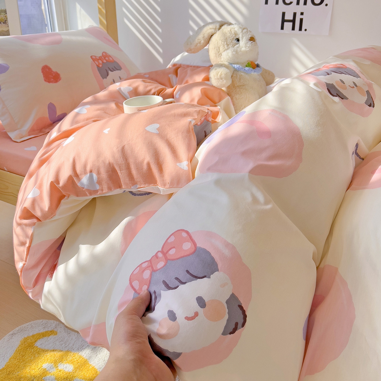 91家纺网 家纺一手货源 找家纺 依庭 2025新款全棉印花学生三件套宿舍三件套全棉三件套纯棉三件套 粉桃公主