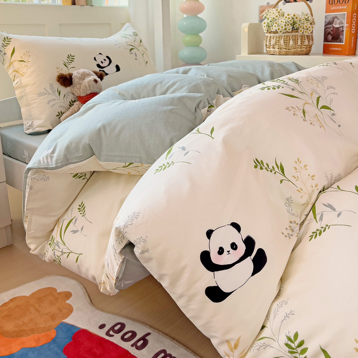 91家纺网 家纺一手货源 找家纺 依庭 2025新款全棉印花学生三件套宿舍三件套全棉三件套纯棉三件套 熊猫仔仔