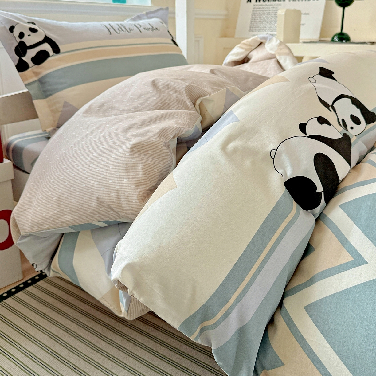 91家纺网 家纺一手货源 找家纺 依庭 2025新款全棉印花学生三件套宿舍三件套全棉三件套纯棉三件套 休闲熊猫
