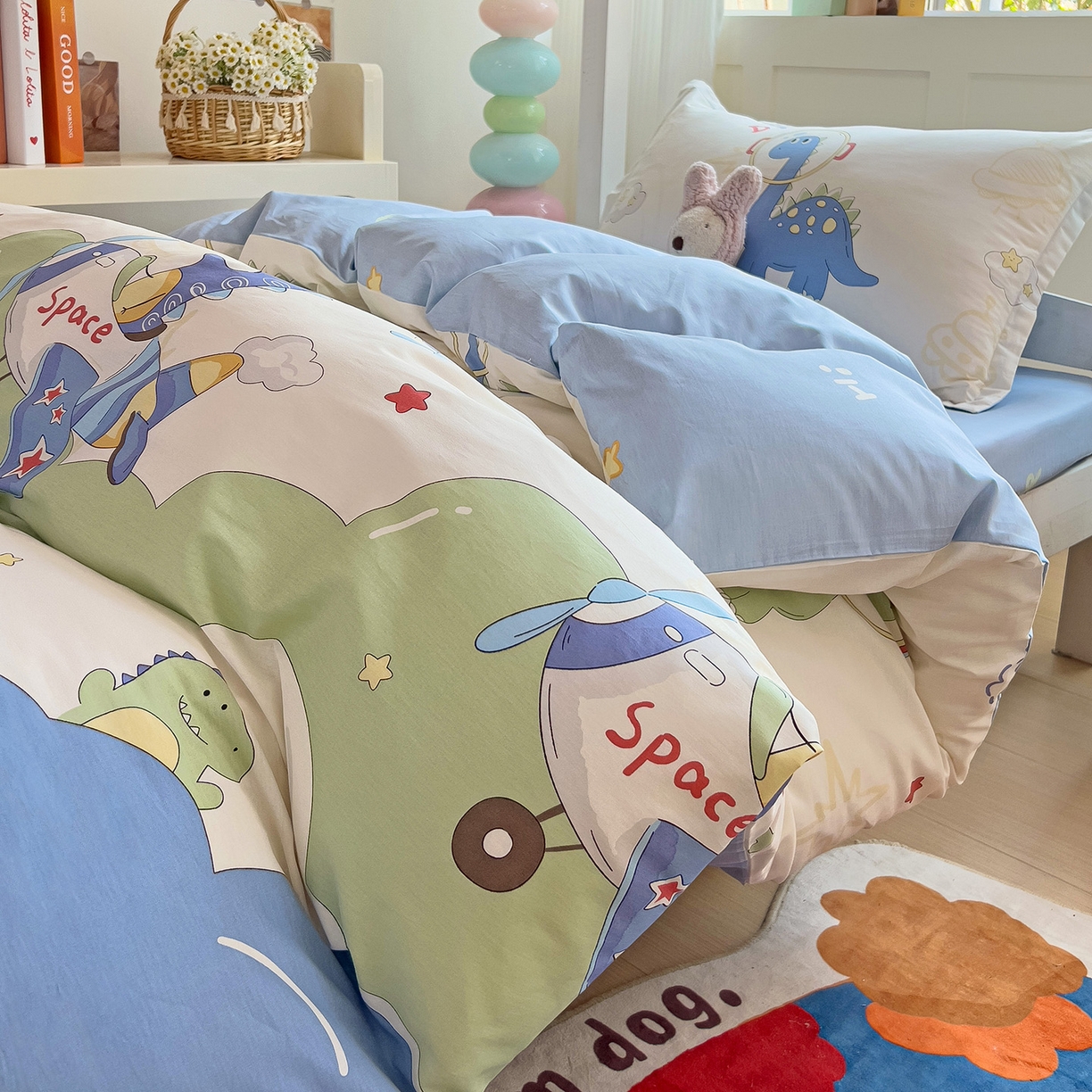 91家纺网 家纺一手货源 找家纺 依庭 2025新款全棉印花学生三件套宿舍三件套全棉三件套纯棉三件套 遨游太空