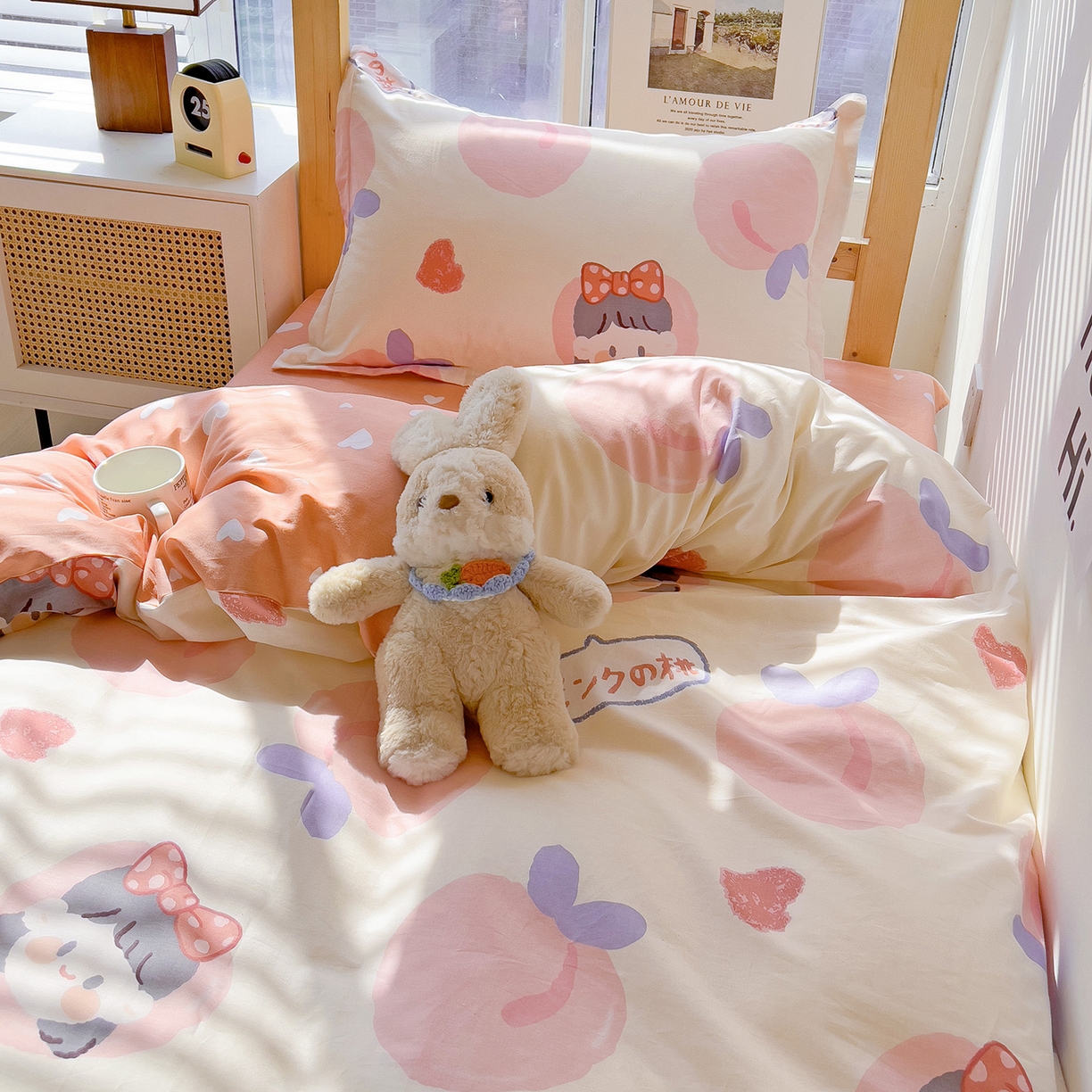 91家纺网 家纺一手货源 找家纺 依庭 2025新款全棉印花学生三件套宿舍三件套全棉三件套纯棉三件套 粉桃公主