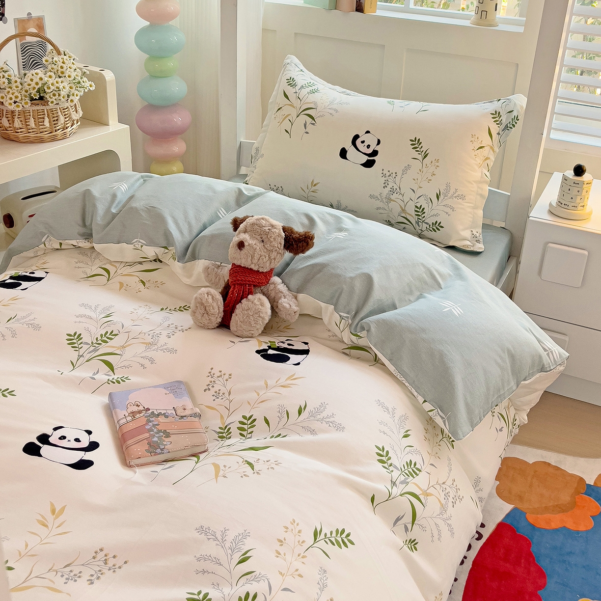 91家纺网 家纺一手货源 找家纺 依庭 2025新款全棉印花学生三件套宿舍三件套全棉三件套纯棉三件套 熊猫仔仔