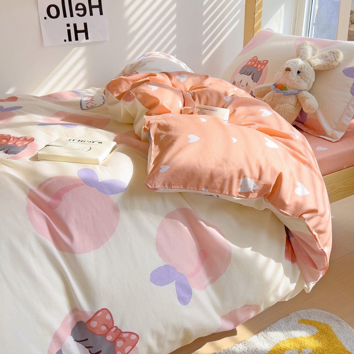 91家纺网 家纺一手货源 找家纺 依庭 2025新款全棉印花学生三件套宿舍三件套全棉三件套纯棉三件套 粉桃公主