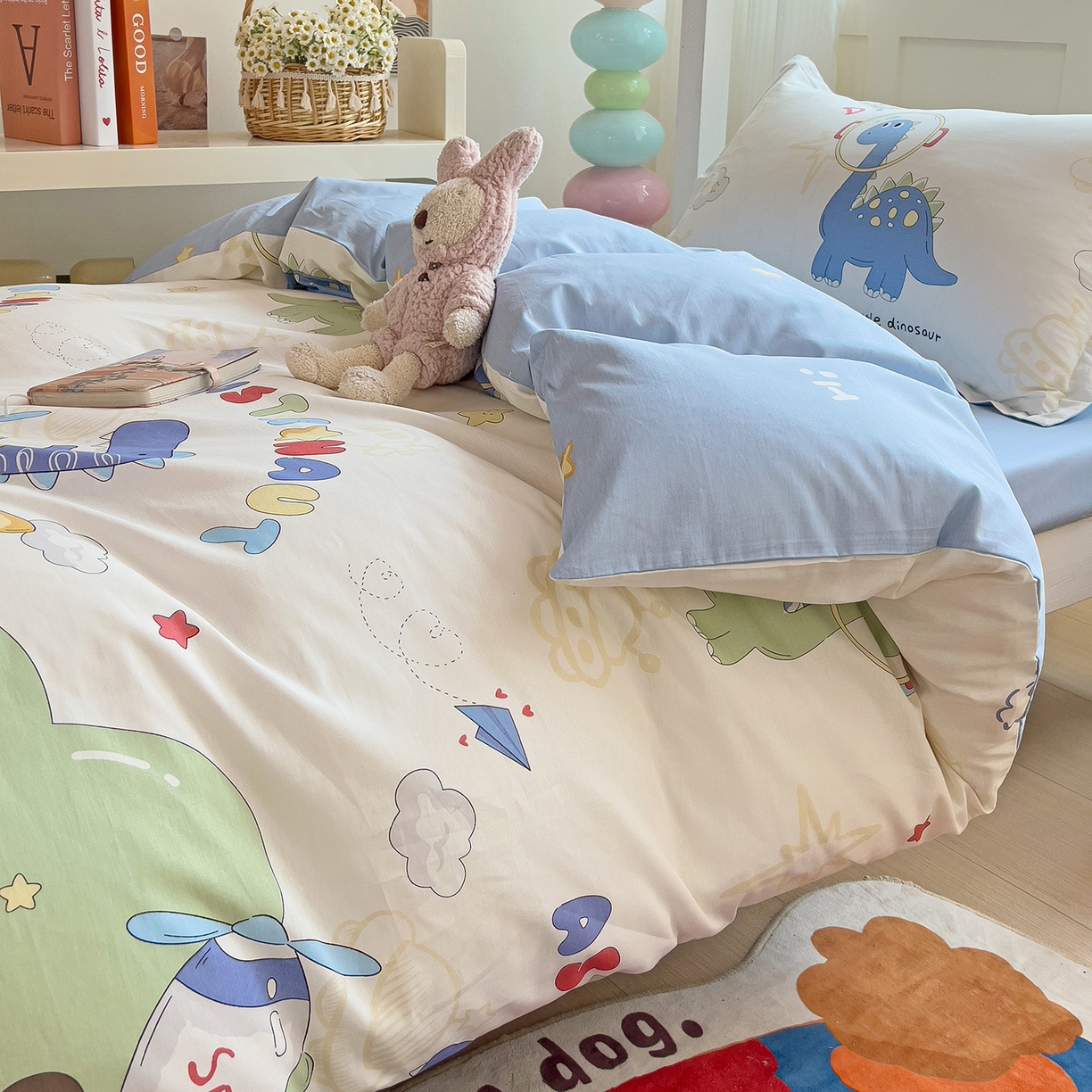 91家纺网 家纺一手货源 找家纺 依庭 2025新款全棉印花学生三件套宿舍三件套全棉三件套纯棉三件套 遨游太空