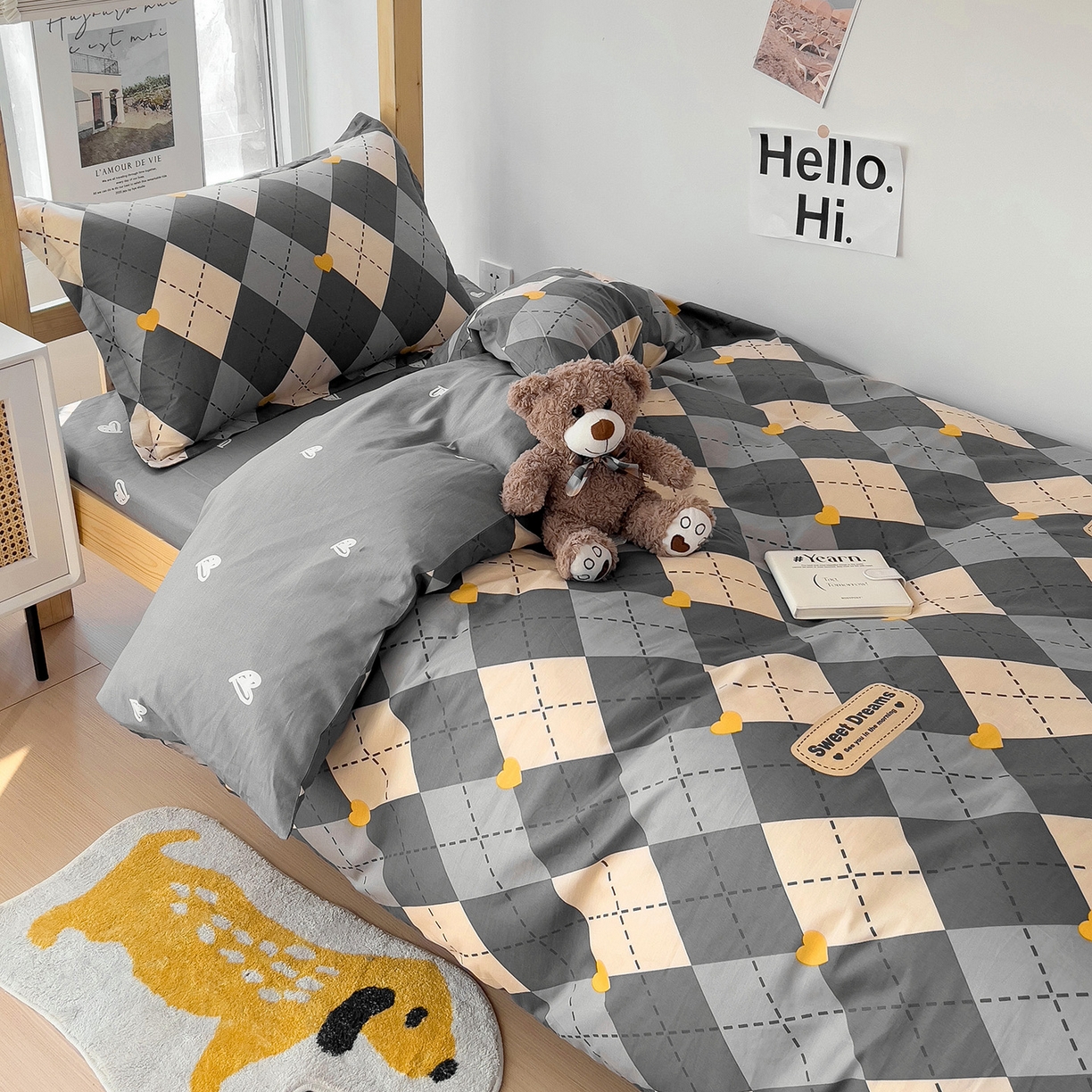 91家纺网 家纺一手货源 找家纺 依庭 2025新款全棉印花学生三件套宿舍三件套全棉三件套纯棉三件套 格韵空间