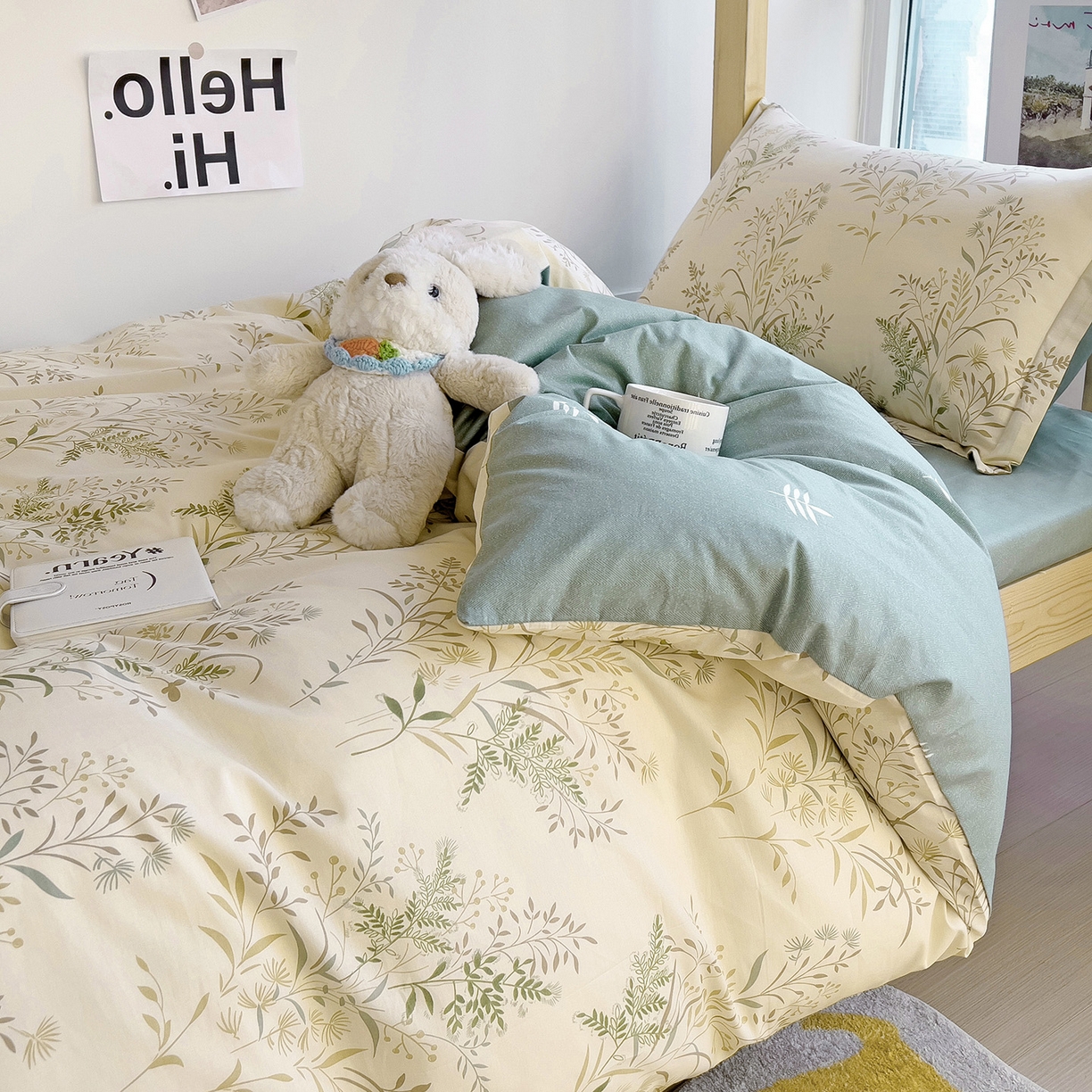 91家纺网 家纺一手货源 找家纺 依庭 2025新款全棉印花学生三件套宿舍三件套全棉三件套纯棉三件套 仙草