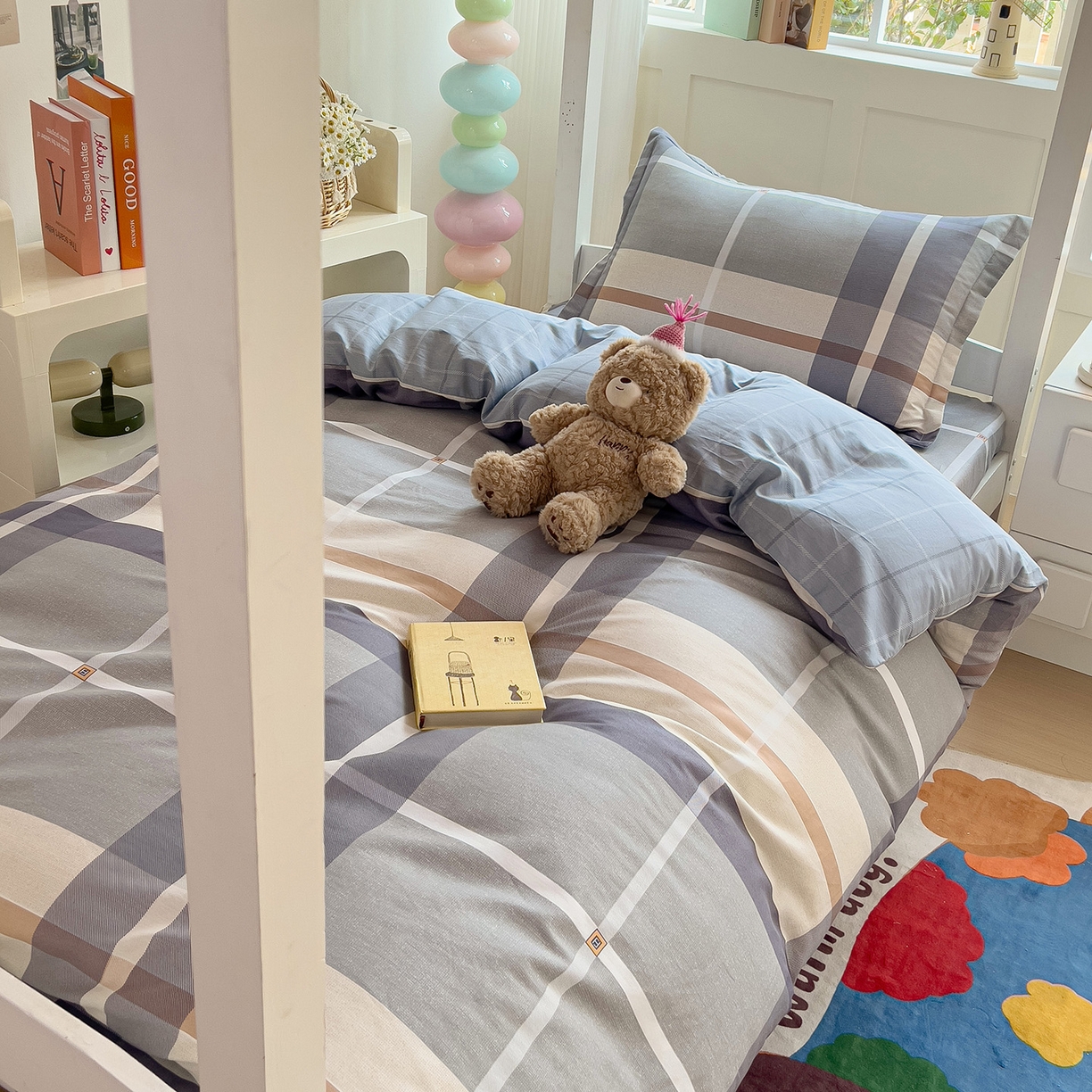 91家纺网 家纺一手货源 找家纺 依庭 2025新款全棉印花学生三件套宿舍三件套全棉三件套纯棉三件套 格纹速写