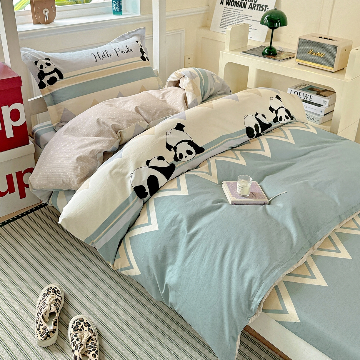 91家纺网 家纺一手货源 找家纺 依庭 2025新款全棉印花学生三件套宿舍三件套全棉三件套纯棉三件套 休闲熊猫