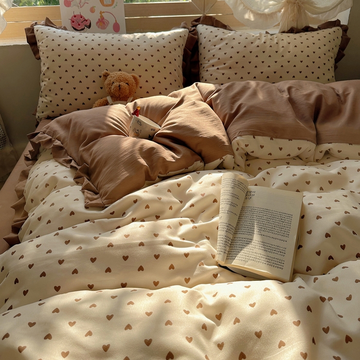 91家纺网 家纺一手货源 找家纺 （总）韩巢家纺 2025新款针织双层纱花边款被套直播热销款四件套学生宿舍床单三件套-（提供卖家秀）