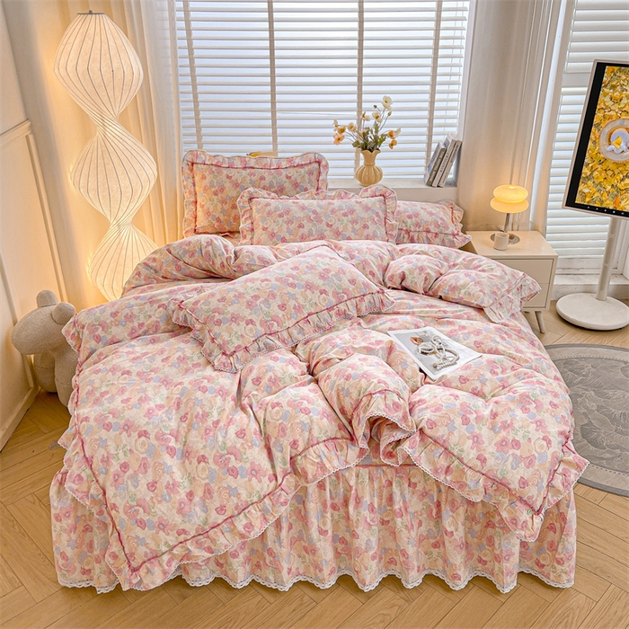 91家纺网 家纺一手货源 找家纺 （总）缦彩 2025新款韩版公主风纯棉全棉床裙四件套