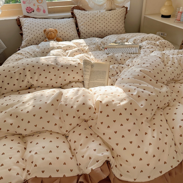 91家纺网 家纺一手货源 找家纺 （总）韩巢家纺 2025新款针织双层纱花边款被套直播热销款四件套学生宿舍床单三件套-（提供卖家秀）