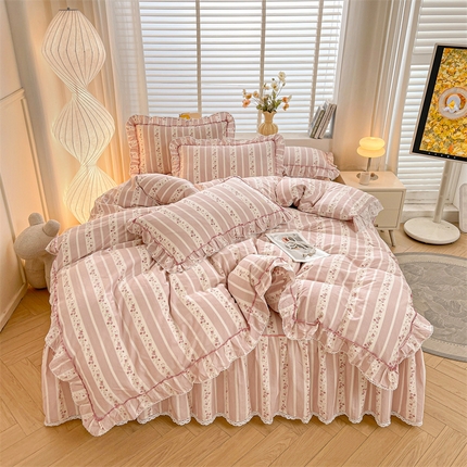 91家纺网 家纺一手货源 找家纺 （总）缦彩 2025新款韩版公主风纯棉全棉床裙四件套