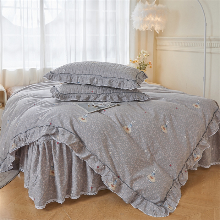 91家纺网 家纺一手货源 找家纺 缦彩 2025新款全棉纯棉夹棉公主风花边床裙四件套 小萝莉