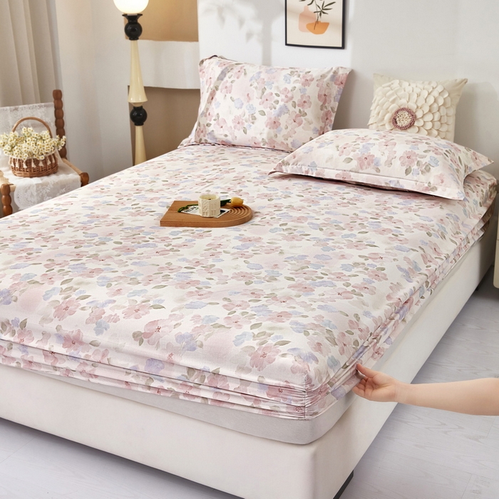 91家纺网 家纺一手货源 找家纺 （总）云玲时尚 2025春夏新款针织棉双层纱单床笠床笠单件