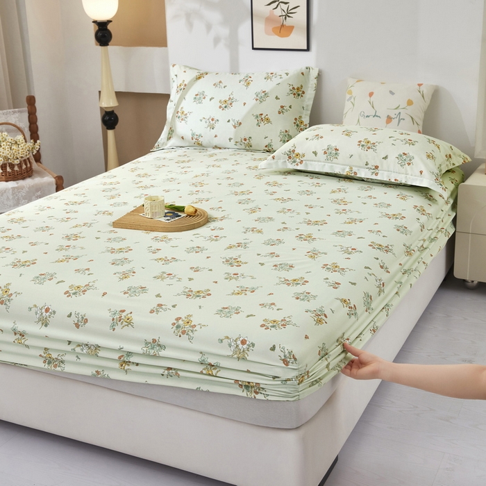 云玲时尚 2025春夏新款针织棉双层纱单床笠床笠单件 花团