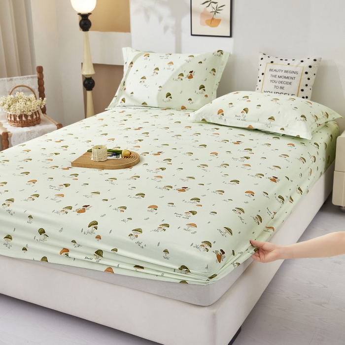 云玲时尚 2025春夏新款针织棉双层纱单床笠床笠单件 蘑菇精灵