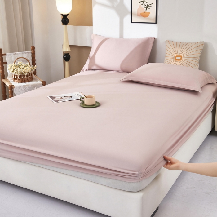 云玲时尚 2025春夏新款针织棉双层纱单床笠床笠单件 藕粉