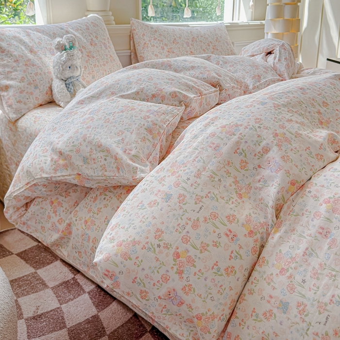 感遇家纺2025新款全棉双层纱纤柔四件套 花开半夏