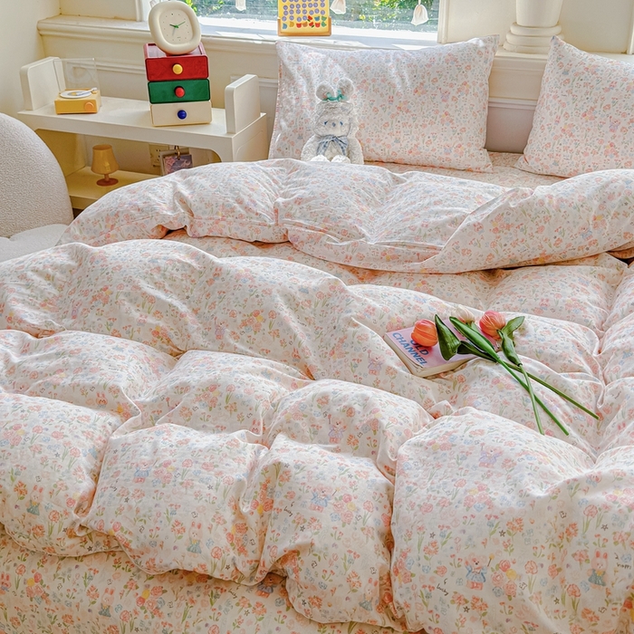 91家纺网 家纺一手货源 找家纺 感遇家纺2025新款全棉双层纱纤柔四件套 花开半夏