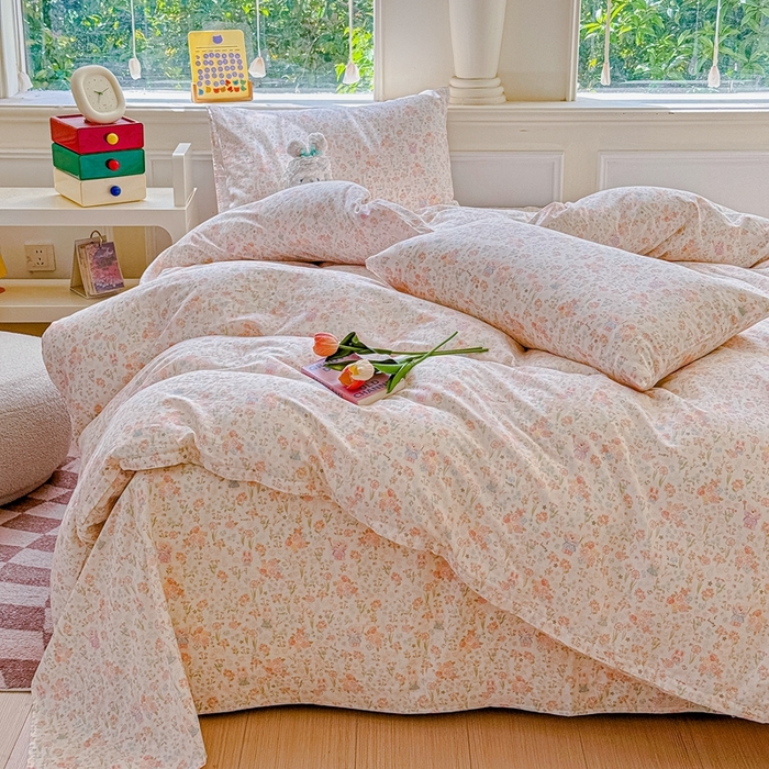 91家纺网 家纺一手货源 找家纺 感遇家纺2025新款全棉双层纱纤柔四件套 花开半夏