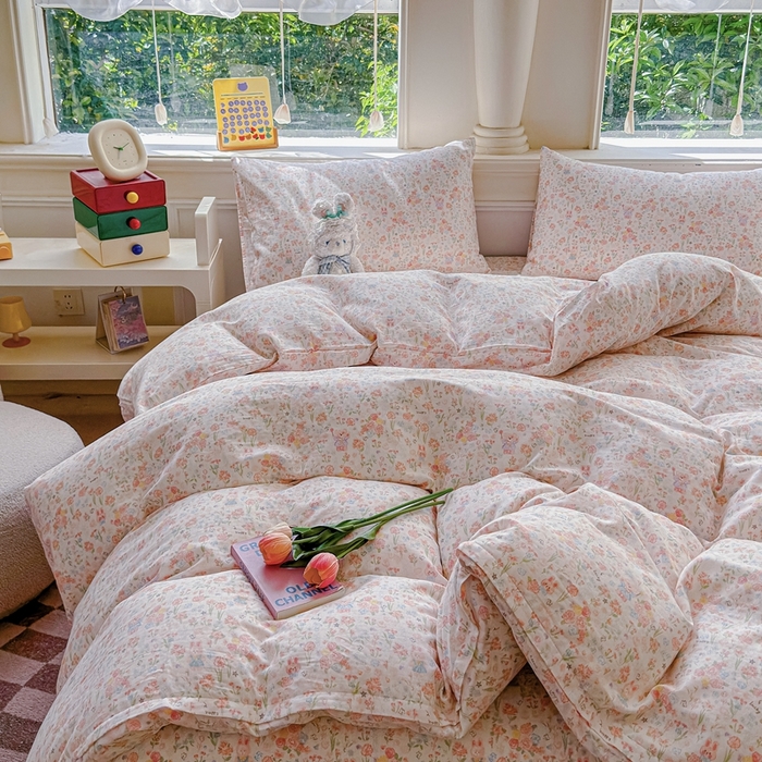 91家纺网 家纺一手货源 找家纺 感遇家纺2025新款全棉双层纱纤柔四件套 花开半夏