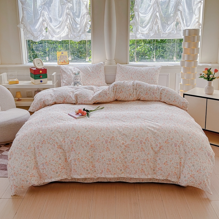 91家纺网 家纺一手货源 找家纺 感遇家纺2025新款全棉双层纱纤柔四件套 花开半夏