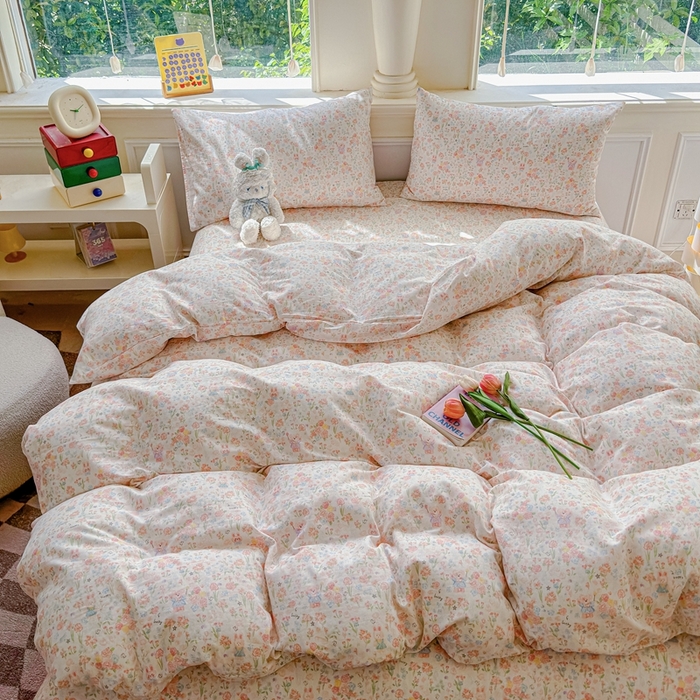 91家纺网 家纺一手货源 找家纺 感遇家纺2025新款全棉双层纱纤柔四件套 花开半夏