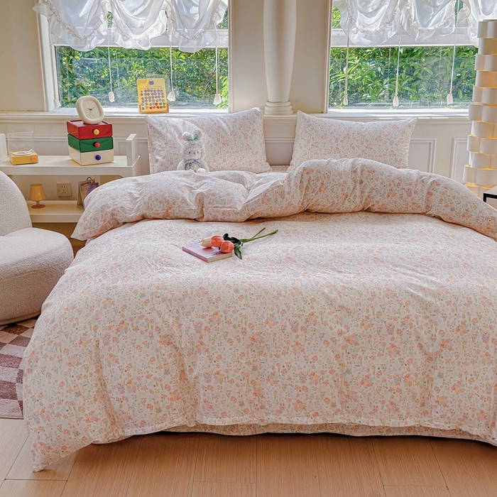 91家纺网 家纺一手货源 找家纺 感遇家纺2025新款全棉双层纱纤柔四件套 花开半夏